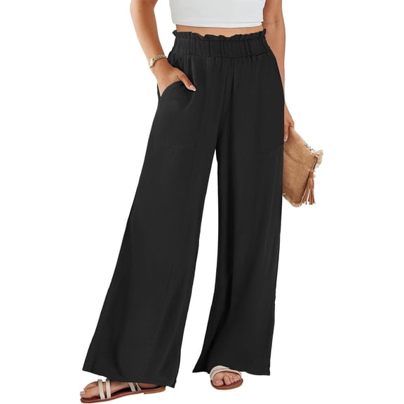 Womens Summer Casual Loose Wide Leg Palazzo Pants High Waist Flowy Beach Trousers Work Outfits