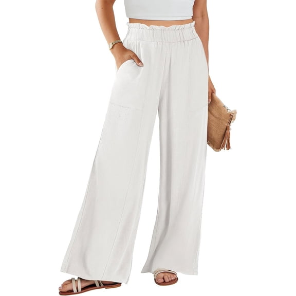 Womens Summer Casual Loose Wide Leg Palazzo Pants High Waist Flowy Beach Trousers Work Outfits
