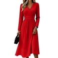 thumbnail image 1 of Womens Summer Casual Midi Maxi Dresses Spring Fall Plus Size V Neck Flowy a Line Dress Elegant Formal Wrap Dress, 1 of 3