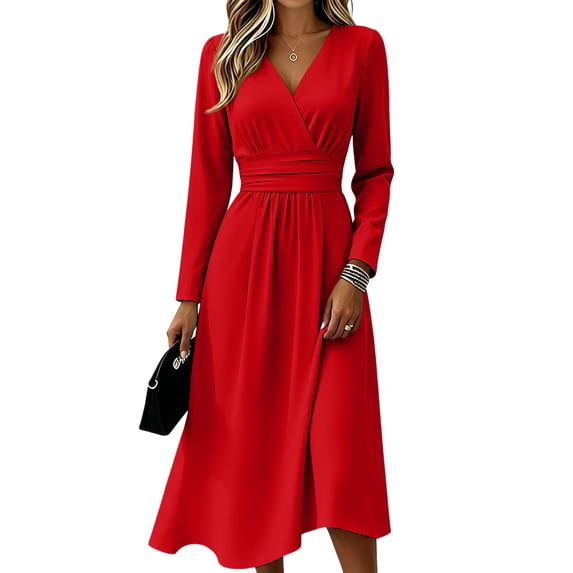 Womens Summer Casual Midi Maxi Dresses Spring Fall Plus Size V Neck Flowy a Line Dress Elegant Formal Wrap Dress