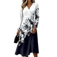 thumbnail image 1 of Womens Summer Casual Midi Maxi Dresses V Neck Vintage Long Sleeve Work Casual Dress Maxi Dress for Wedding Guest, Graduation, Party, 1 of 5