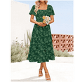 thumbnail image 1 of Womens Summer Casual Midi Print Dresses Square Neck Short Sleeve Smocked A Line Floral Flowy Elegant Boho Dress, 1 of 6