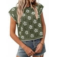 thumbnail image 1 of Womens Summer Casual Printed Tops Cap Sleeve Crew Neck Cute Knit Sweaters Green XL, 1 of 7