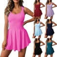thumbnail image 1 of Womens High Neck Tennis Dress Sleeveless Wrap Skirt Built in Shorts Golf Athletic Dress Workout Rompers, 1 of 9