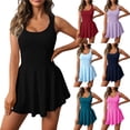 thumbnail image 1 of Womens High Neck Tennis Dress Sleeveless Wrap Skirt Built in Shorts Golf Athletic Dress Workout Rompers, 1 of 10