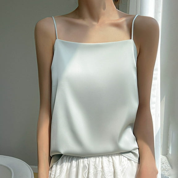 Womens Summer Casual Satin Round Neck Sleeveless Top Fashion Solid Color Tank Basic Stretchy Comfortable Outfit
