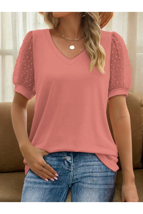 Womens Summer Casual Shirts Short Sleeve Tunic V Neck Trendy Blouses Tops