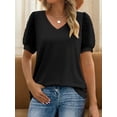 thumbnail image 1 of Womens Summer Casual Shirts Short Sleeve Tunic V Neck Trendy Blouses Tops, 1 of 5