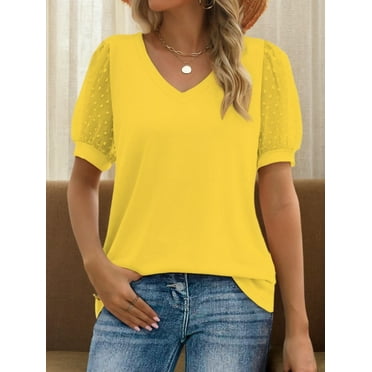 Womens Summer Casual Shirts Short Sleeve Tunic V Neck Trendy Blouses Tops