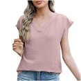 thumbnail image 1 of Womens Summer Casual Shirts V Neck Short Sleeve Tops Juniors Cute Cap Sleeves Tunic Top Basic Tees, 1 of 6