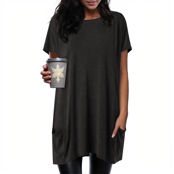 Womens Summer Casual Short Sleeve Shirts Loose Fit Oversized Tshirts Tunic Tops With Pockets