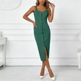 thumbnail image 1 of Womens Summer Casual Sleeveless Button Down Spaghetti Strap Square Neck Knit Dress Slim Fit, 1 of 9