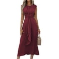 thumbnail image 1 of Womens Summer Casual Sleeveless T Shirt Midi Dress Slim Fit Tie Waist Tank Long Dresses 2025 Brown-Red L, 1 of 9