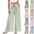 thumbnail image 1 of Womens Summer Casual Striped Pants Loose Wide Leg Lounge Pants Elastic Waist Palazzo Trousers with Pockets(Khaki,S), 1 of 6