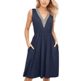 thumbnail image 1 of Womens Summer Casual Tank Dress Sleeveless V Neck T Shirt Sundress Solide Color Swing Midi Beach Vacation Dresses (Navy blue,Medium), 1 of 6