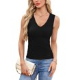 thumbnail image 1 of Womens Summer Casual V Neck Sleeveless Workout Tank Tops Black M, 1 of 9