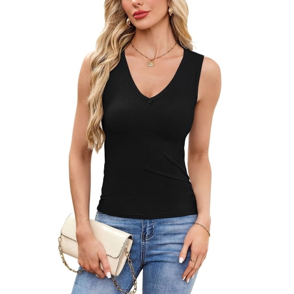 Womens Summer Casual V Neck Sleeveless Workout Tank Tops Black M