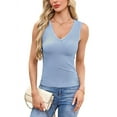 thumbnail image 1 of Womens Summer Casual V Neck Sleeveless Workout Tank Tops Sky Blue M, 1 of 9