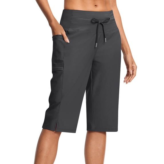 Womens Summer Casual Yoga Shorts Loose Comfy Bermuda Shorts Knee Length High Waist Athletic Shorts with Pockets