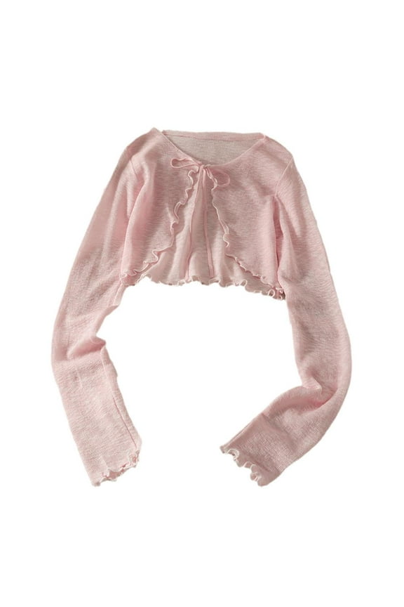 Womens Summer Chiffon Long Sleeve Thin Cardigan Shawl Short Up Coats UK V7L6