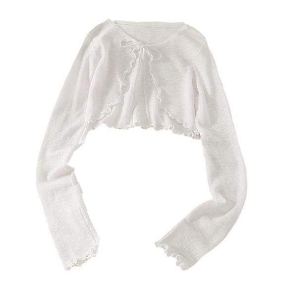 Womens Summer Chiffon Long Sleeve Thin Cardigan Shawl Short Up Coats UK
