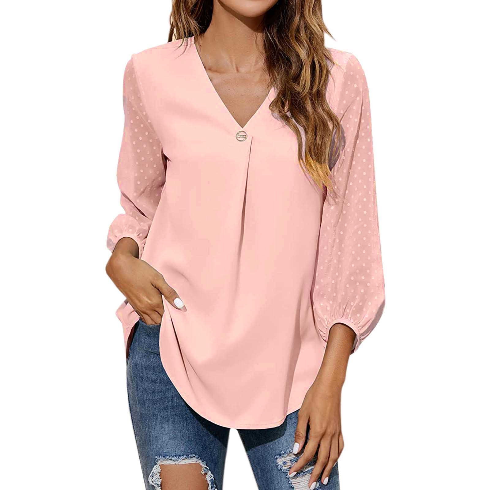 Womens Summer Chiffon V Neck Long Sleeve Blouse Casual Loose Work Business  Womens T Shirts Casual Cotton Long Sleeve Shirts for Women Shirt Women Cold 