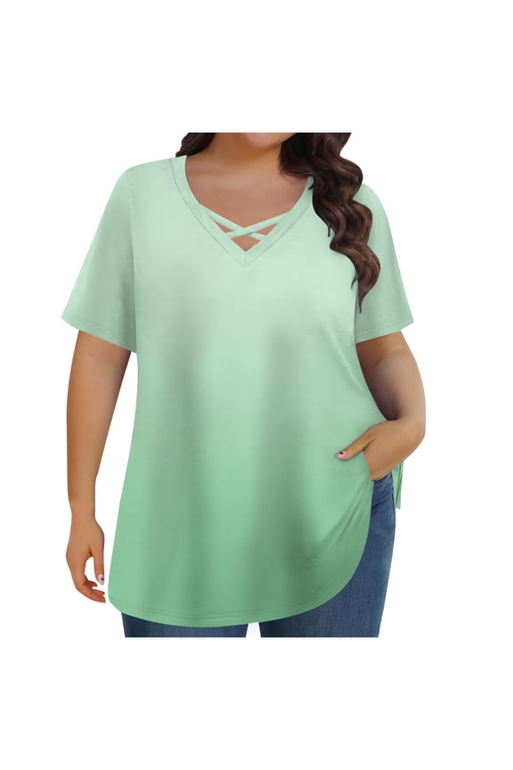 Womens Summer Clothes,Blouses for Women Fashion,Women's Fashion Summer Printed Plus Size Short Sleeve V-Neck Blouses,Plus Size Clothes for Women