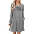 thumbnail image 1 of Womens Summer Clothes Fashion Casual Solid Round Neck Long Sleeve Fold Dress A-Line Casual Loose T-Shirt Beach Sundress, 1 of 6