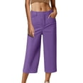 thumbnail image 1 of Womens Summer Clothes Ladies' Solid Color Casual Suit Loose Cropped Pants Purple,L, 1 of 5