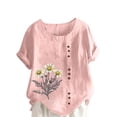 thumbnail image 1 of Womens Summer Clothes Round Neck Short Sleeve T-Shirt Daisy Print Tops Button Down Casual Shirts Blusas De Mujer Elegantes, 1 of 5