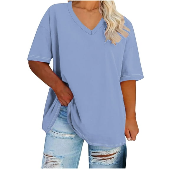 Womens Plus Size Tops,V Neck T Shirts For Women,Oversized V-Neck Short Sleeved Solid Color Summer Basic Shirt Sports T-Shirt,Spring Half Sleeve Tees Casual Loose Fit Tops