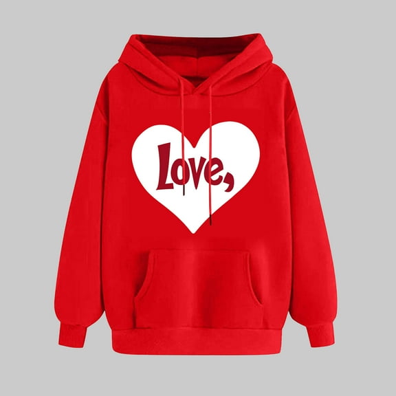 Womens Summer Clothes Women's Tops Ndbuld Women's Print Winter Hoodie Pullover Tops Long Sleeved Comfortable Sweatshirt ,Red,2XL