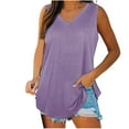 thumbnail image 1 of Wo-Fusoul Women's Solid Color V-Neck Tank Top, Loose Fit Casual T-Shirt, Daily Wear, 1 of 8