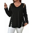 thumbnail image 1 of Womens Summer Cold Shoulder Tops Long Sleeve T Shirts Pullover -Strap Cutout Design Blouses Black 4XL, 1 of 5