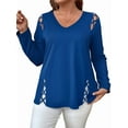 thumbnail image 1 of Womens Summer Cold Shoulder Tops Long Sleeve T Shirts Pullover -Strap Cutout Design Blouses Blue 5XL, 1 of 5