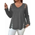 thumbnail image 1 of Womens Summer Cold Shoulder Tops Long Sleeve T Shirts Pullover -Strap Cutout Design Blouses Dark Gray 5XL, 1 of 5
