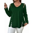 thumbnail image 1 of Womens Summer Cold Shoulder Tops Long Sleeve T Shirts Pullover -Strap Cutout Design Blouses Dark Green 5XL, 1 of 5