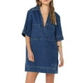 thumbnail image 1 of Womens Summer Collared V Neck Mini Casual Jean Dresses with Pockets Dark Blue S, 1 of 6