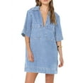 thumbnail image 1 of Womens Summer Collared V Neck Mini Casual Jean Dresses with Pockets Light Blue M, 1 of 6