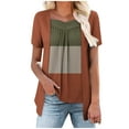 thumbnail image 1 of Womens Summer Color Block Blouses Fake Two Piece Tops Pleated Square Neck Short Sleeve Tees Irregular Hem Tee Shirts Relaxed Fit Tunics Dressy Causal T-Shirt Holiday Going Out Clothes, 1 of 7