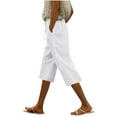 thumbnail image 1 of Womens Summer Cotton Linen Capris, Lightweight Loose Summer Casual Wide Leg Cropped Pants with Pockets Walking Shorts for Lady White 3XL, 1 of 7