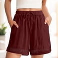 thumbnail image 1 of Womens Summer Cotton Linen Shorts High Waist Elastic Drawstring Casual Hollowed Out Lace Beach Shorts, 1 of 6