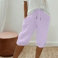 thumbnail image 1 of Womens Summer Cotton Linen Shorts Mid Rise Half Pants for Women Drawstring Elastic Waisted Straight Leg Short with Pockets, 1 of 7