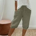thumbnail image 1 of Womens Summer Cotton Linen Shorts Mid Rise Half Pants for Women Drawstring Elastic Waisted Straight Leg Short with Pockets, 1 of 7