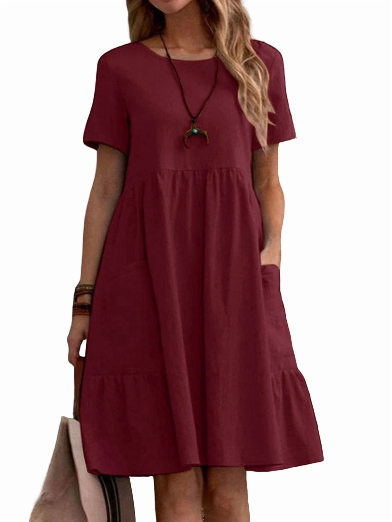 Women short sleeve Cotton dresses Sleeve red prints Dress summer