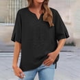 thumbnail image 1 of Womens Summer Cotton Linen Tops V Neck Short Sleeve Shirts Loose Casual Comfy Embroidered T Shirts S-4XL, 1 of 8