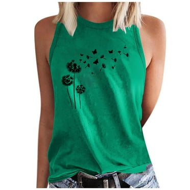 Womens Summer Crewneck Tank Top 2024 Fashion Dandelion Graphic Print Tanks Casual Loose Fit Sleeveless Tops Shirts