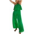 thumbnail image 1 of Womens Summer Criss Cross Neck Jumpsuits Sleeveless Ruffle Loose Wide Leg Palazzo Long Pants Beach Rompers, 1 of 4