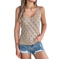 thumbnail image 1 of Womens Summer Crochet Tank Tops Knit Sleeveless Scoop Neck Sweater Vest Boho Hollow Out Cover Ups Khaki L, 1 of 10
