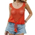 thumbnail image 1 of Womens Summer Crochet Tank Tops Knit Sleeveless Scoop Neck Sweater Vest Boho Hollow Out Cover Ups Orange Red S, 1 of 8